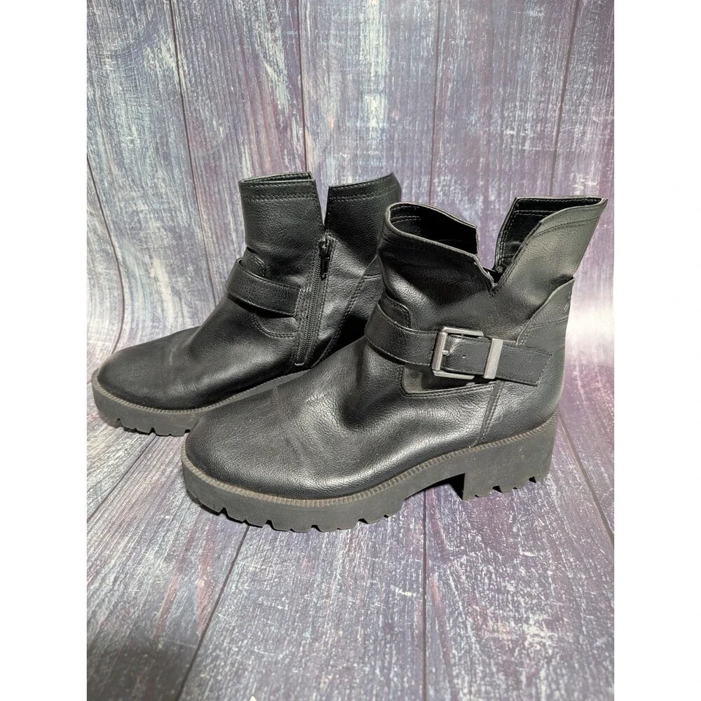 Zodiac Women’s Black Ankle Boots Buckle Strap Zip Block Heel Size 9 M Gavin